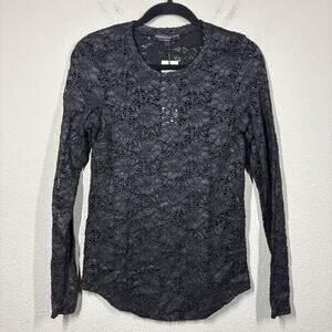 Generation Love Large Lana Foil Lace Top Blouse Black Shimmer Cotton Long Sleeve